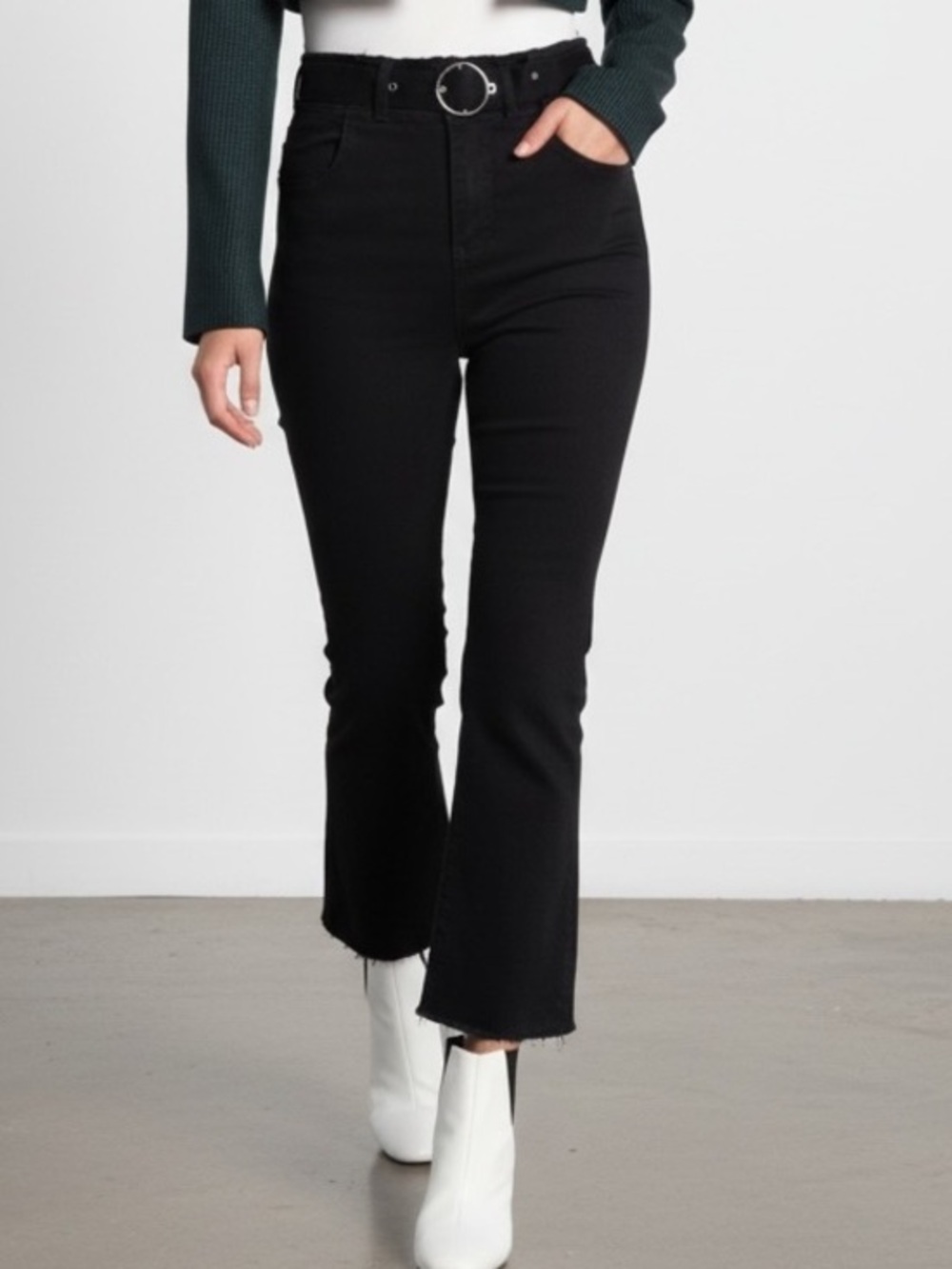 Black denim jeans with belt